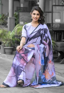 Pre Stitched Georgette Saree in Light Purple