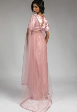 Pre Stitched Net Saree in Pink