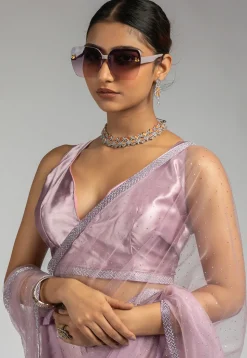 Pre Stitched Net Saree in Purple