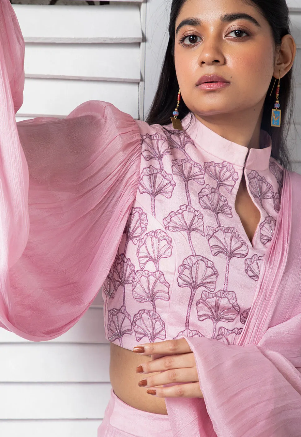 Pre Stitched Pure Chinon Chiffon Saree in Pink