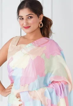 Pre Stitched Satin Georgette Saree in Multicolor