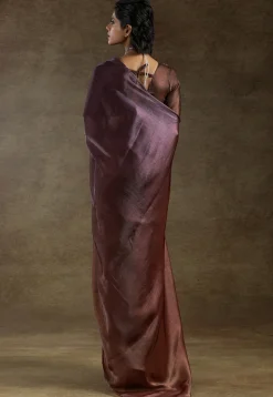 Pre Stitched Satin Silk Saree in Brown