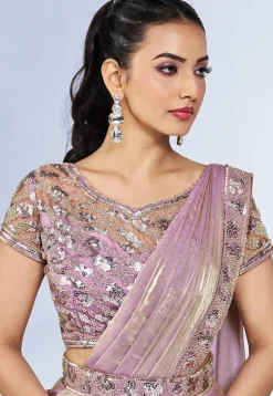 Pre Stitched Satin Silk Saree in Pink