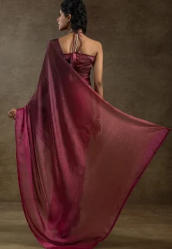 Pre Stitched Satin Silk Saree in Pink