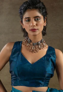 Pre Stitched Satin Silk Saree in Teal Blue
