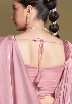 Pre Stitched Satin Silk Saree in Baby Pink