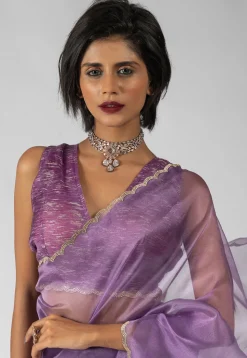 Pre Stitched Tissue Silk Saree in Purple