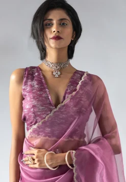Pre Stitched Tissue Silk Saree in Purple