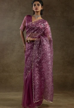 Pre Stitched Tissue Silk Saree in Purple