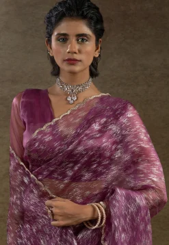 Pre Stitched Tissue Silk Saree in Purple