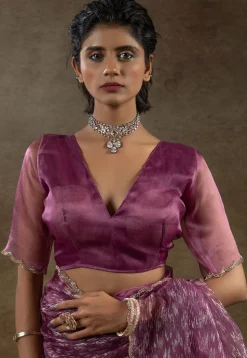 Pre Stitched Tissue Silk Saree in Purple