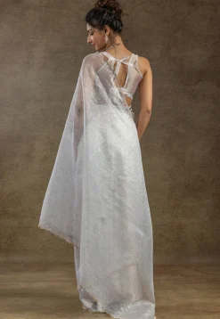 Pre Stitched Tissue Silk Saree in Off White