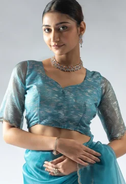 Pre Stitched Tissue Silk Saree in Light Blue