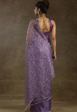 Pre Stitched Tissue Silk Saree in Purple