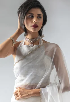 Pre Stitched Tissue Silk Saree in Off White