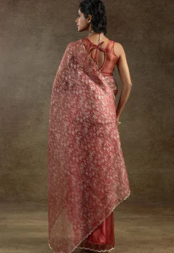 Pre Stitched Tissue Silk Saree in Peach