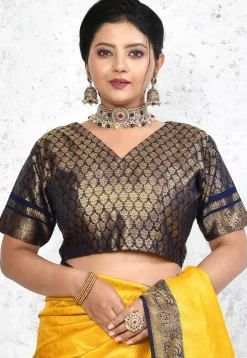 Pre-stitched Art Silk Jacquard Saree in Yellow