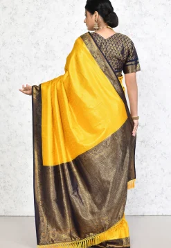 Pre-stitched Art Silk Jacquard Saree in Yellow