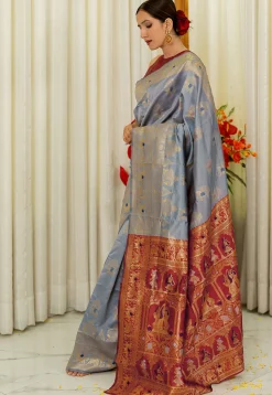 Pre-stitched Art Silk Saree in Light Blue