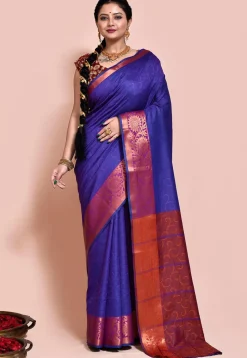 Pre-stitched Art Silk Saree in Royal Blue