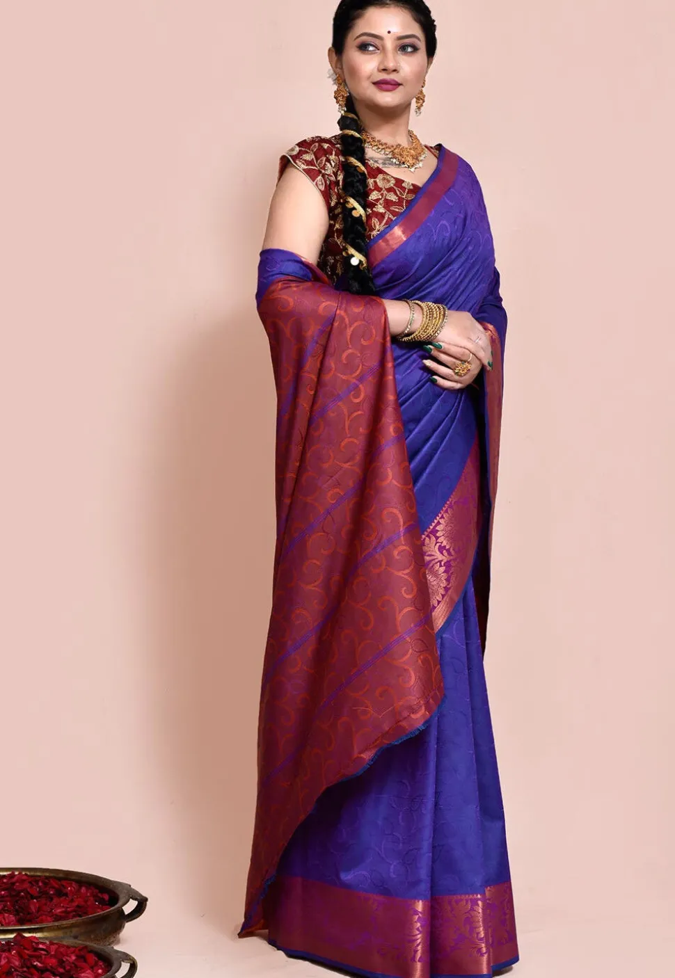 Pre-stitched Art Silk Saree in Royal Blue