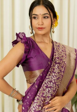 Pre-stitched Art Silk Saree in Purple