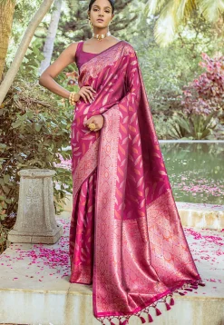Pre-stitched Art Silk Saree in Magenta
