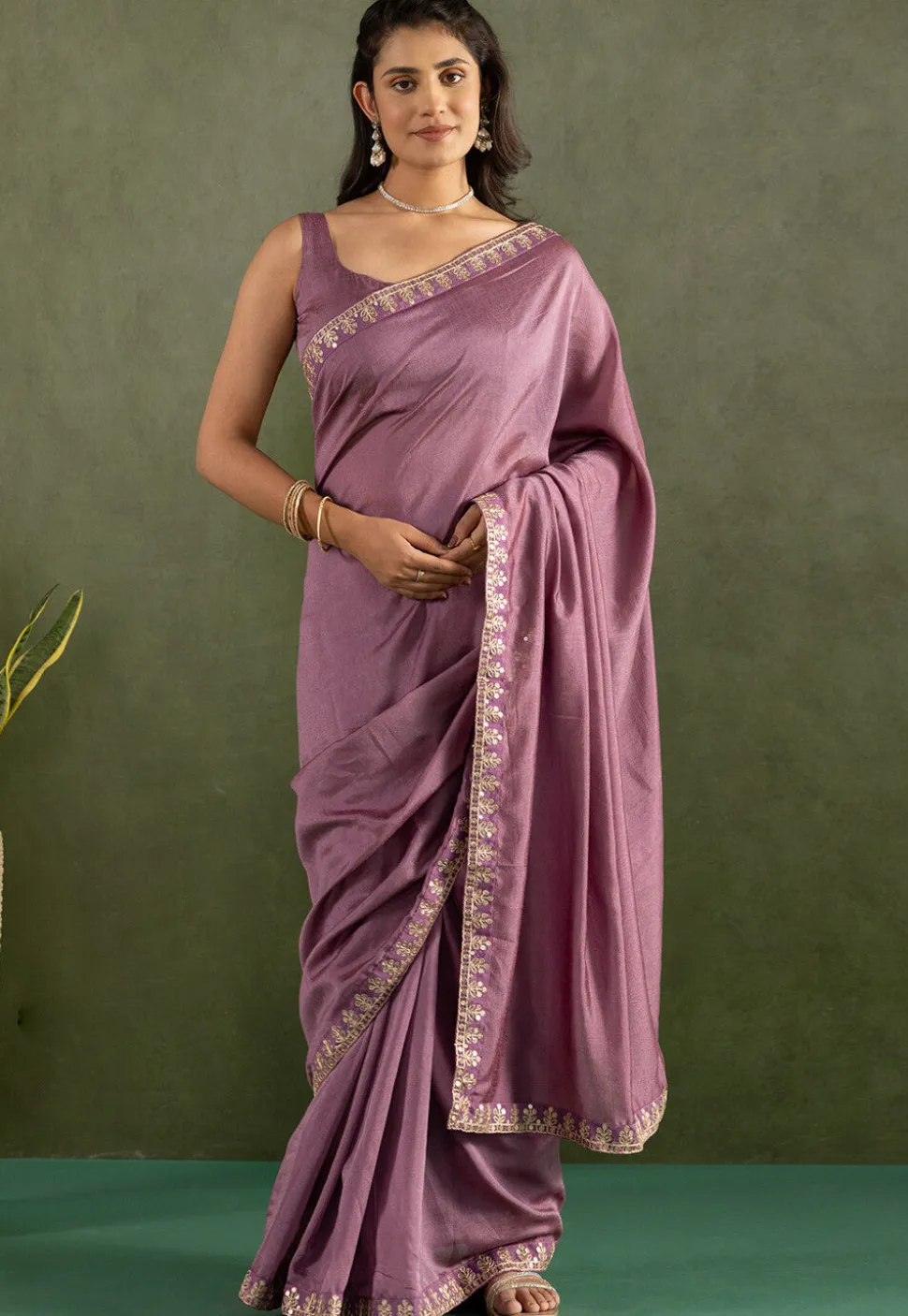 Pre-stitched Art Silk Saree in Purple