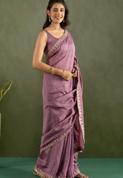 Pre-stitched Art Silk Saree in Purple