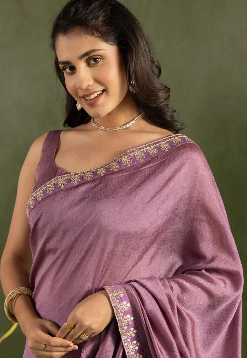 Pre-stitched Art Silk Saree in Purple