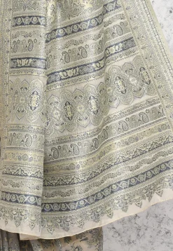 Pre-stitched Art Silk Saree in Cream