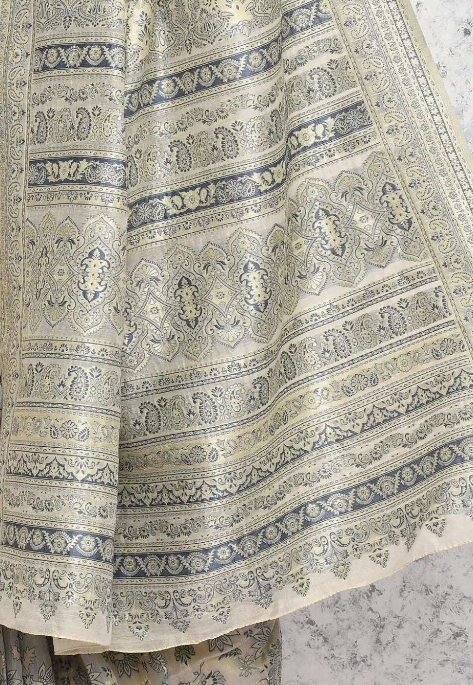 Pre-stitched Art Silk Saree in Cream