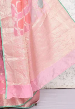 Pre-stitched Banarasi Silk Saree in Pink
