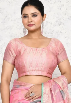 Pre-stitched Banarasi Silk Saree in Pink