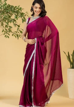 Pre-stitched Chiffon Saree in Fuchsia