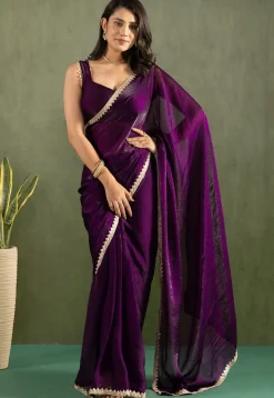 Pre-stitched Chiffon Saree in Purple