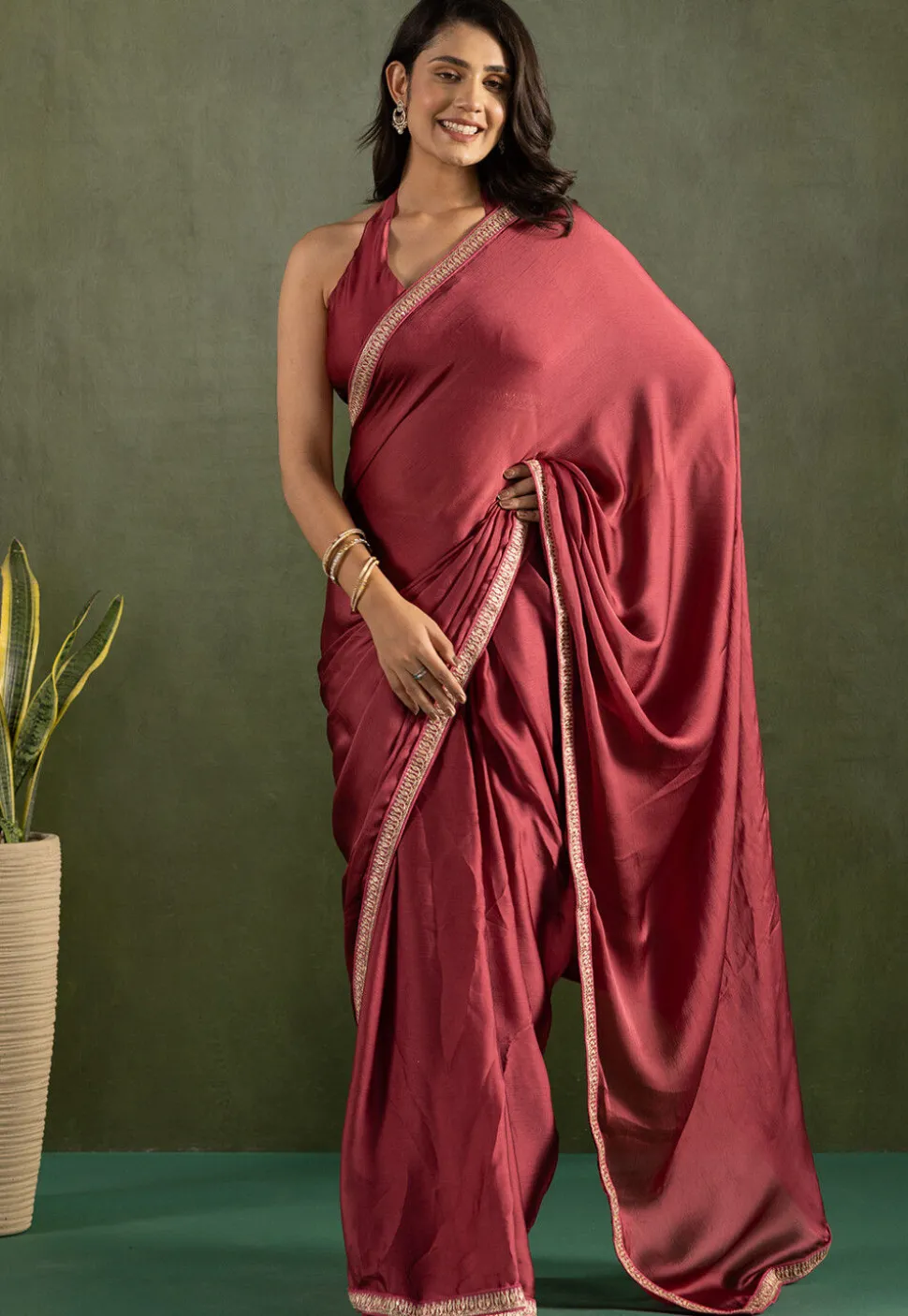 Pre-stitched Chiffon Saree in Maroon