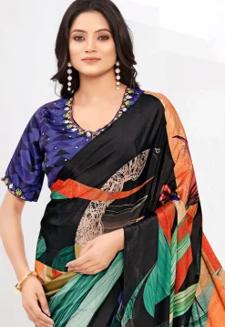 Pre-stitched Crepe Saree in Black