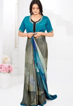 Pre-stitched Crepe Saree in Blue
