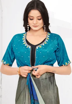 Pre-stitched Crepe Saree in Blue