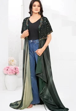 Pre-stitched Crepe Saree in Grey