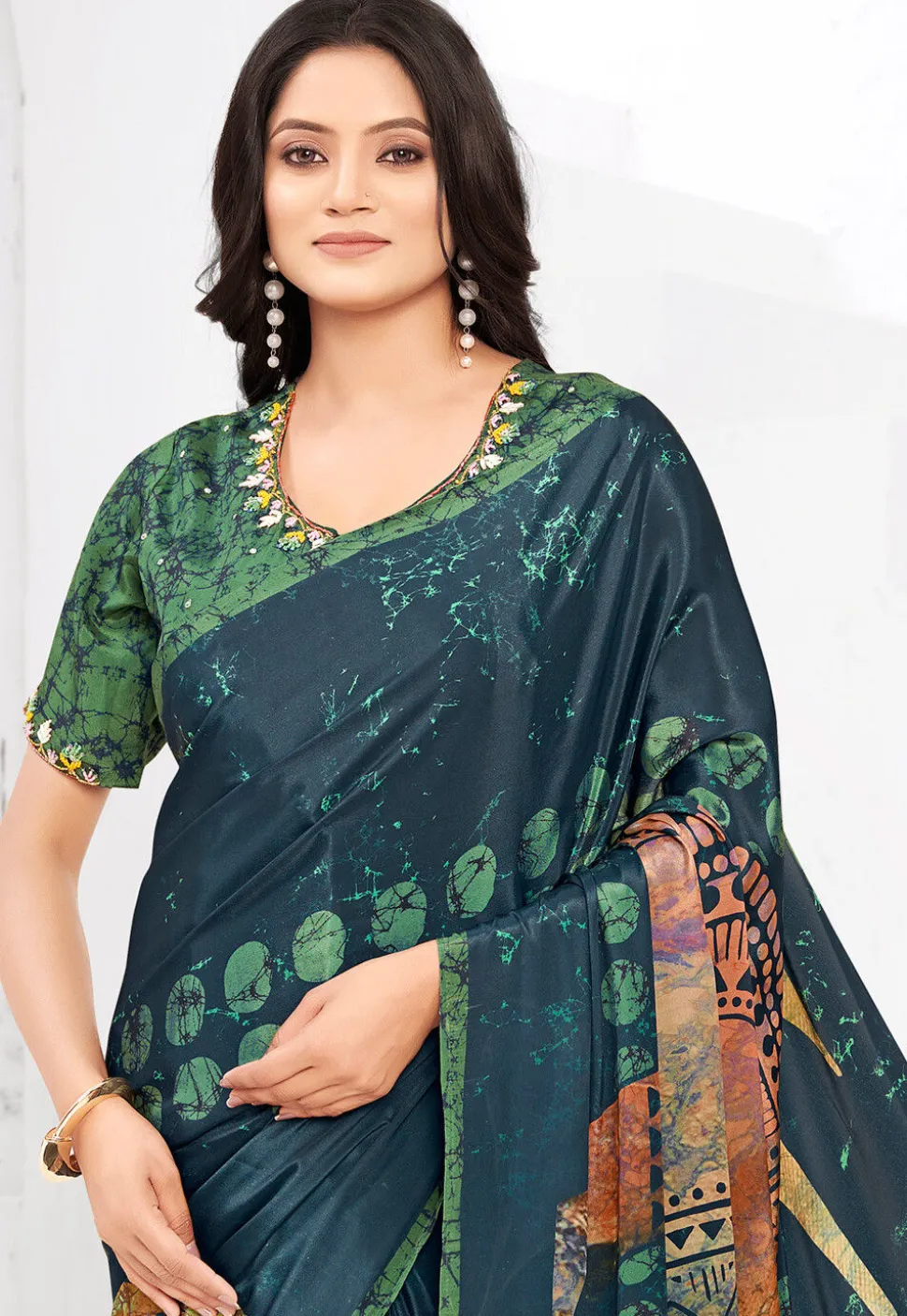 Pre-stitched Crepe Saree in Blue