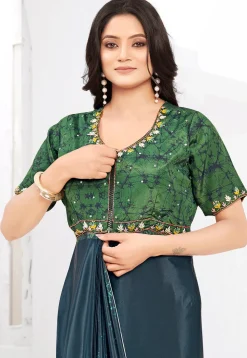 Pre-stitched Crepe Saree in Blue