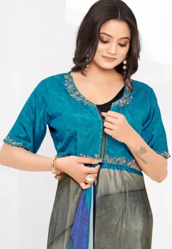 Pre-stitched Crepe Saree in Blue