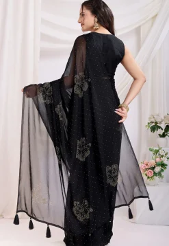 Pre-stitched Georgette Saree in Black