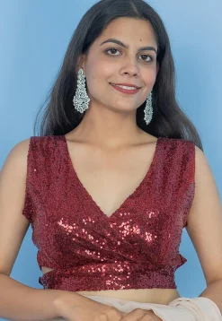 Pre-Stitched Georgette Saree in Fawn