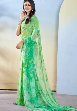 Pre-stitched Georgette Saree in Light Green