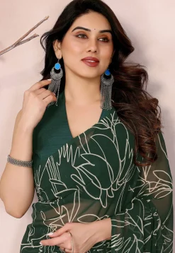 Pre-stitched Georgette Saree in Dark Green