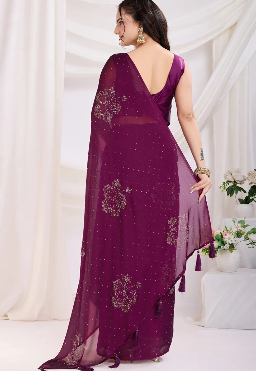 Pre-stitched Georgette Saree in Purple