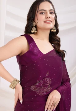 Pre-stitched Georgette Saree in Purple